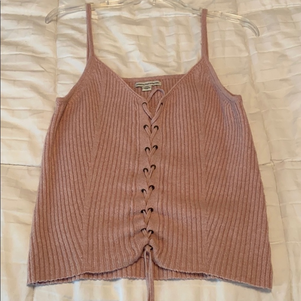 AEO cute draw string ribbed tank top